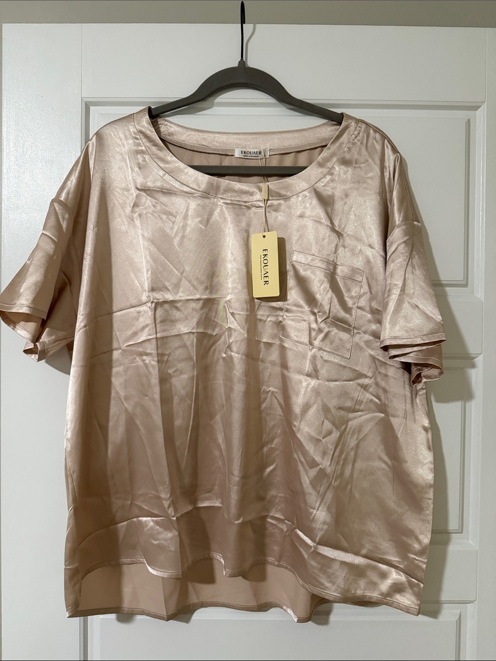Ekouaer Satin Short Sleeve Pocket Top - Blush …. With matching bottoms!